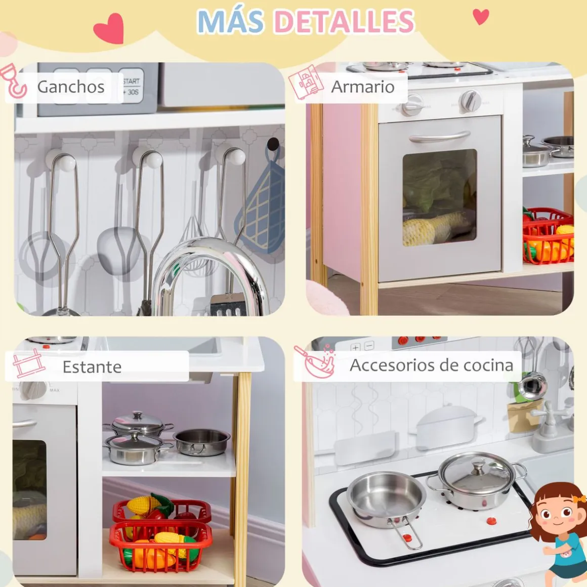 Cocina infantil Alice Aiyaplay altura regulable +3A blanco 93,2x60x30,5 cm