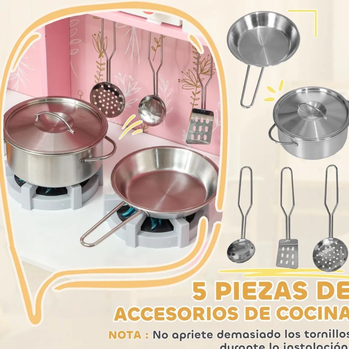 Cocina infantil Amapola Aiyaplay luces + sonidos rosa 91,6x90x33,3 cm
