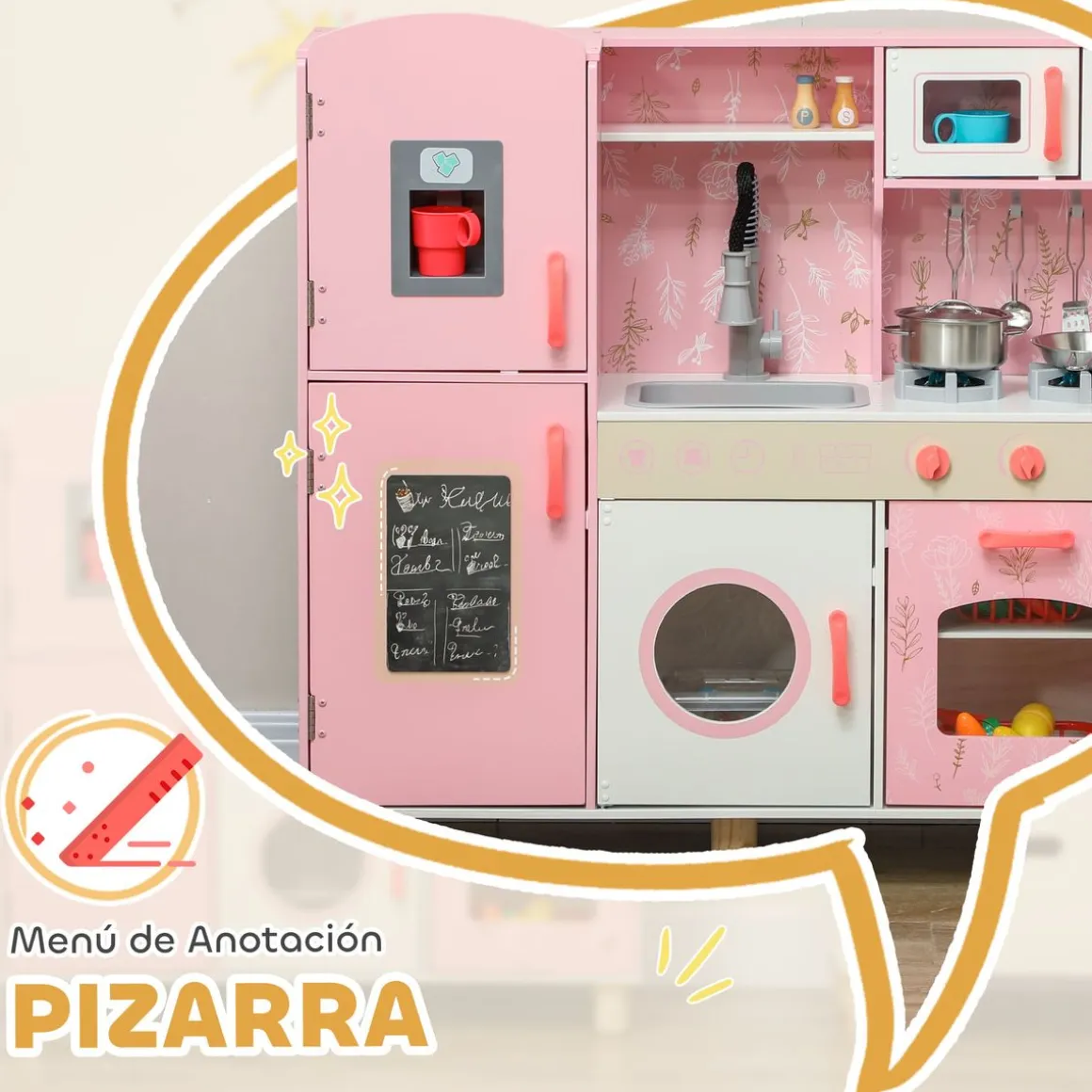 Cocina infantil Amapola Aiyaplay luces + sonidos rosa 91,6x90x33,3 cm