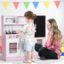 Cocina infantil Cook Aiyaplay microondas + máquina de hielo rosa 81x83,8x26,8 cm