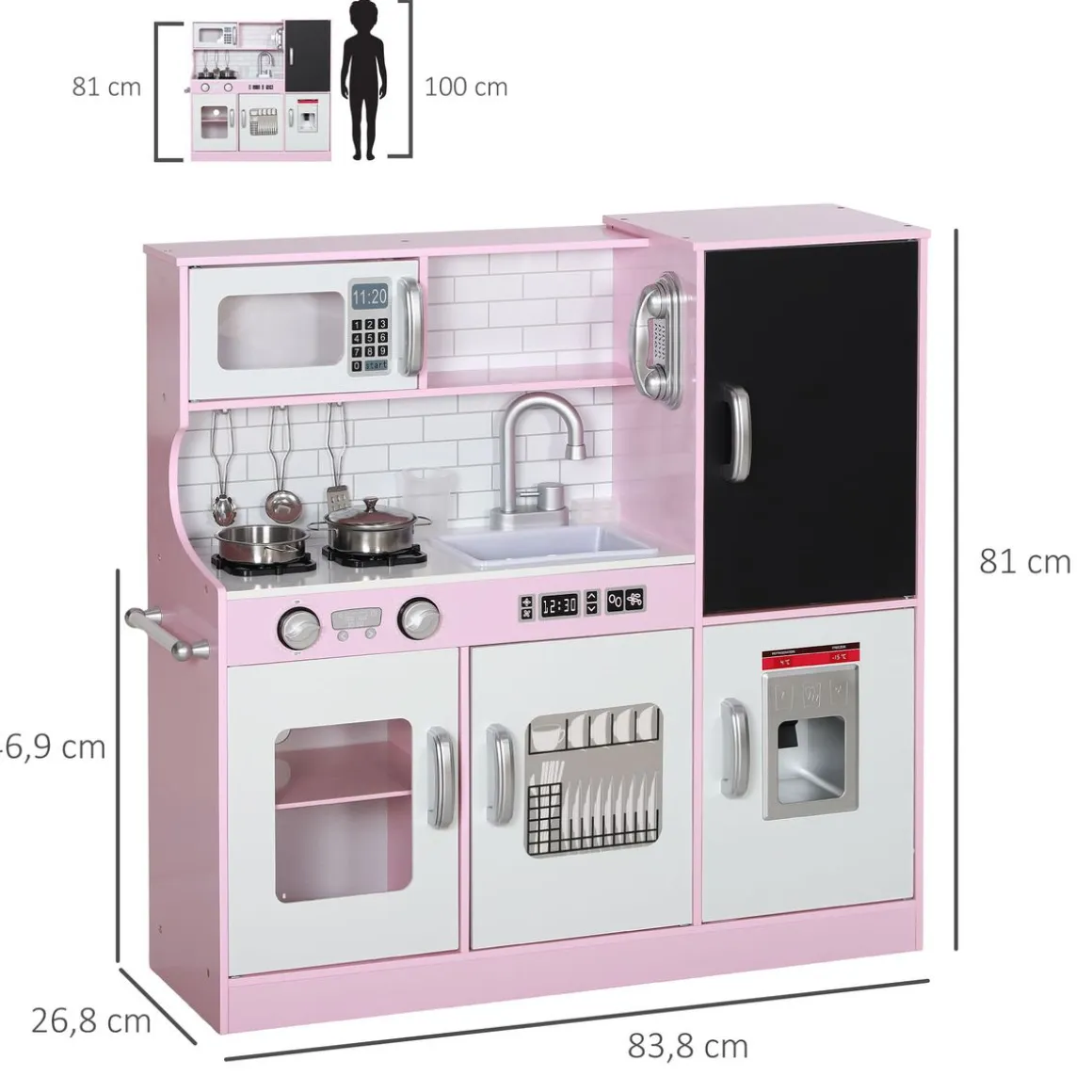 Cocina infantil Cook Aiyaplay microondas + máquina de hielo rosa 81x83,8x26,8 cm