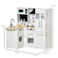 Cocina infantil Homcom con accesorios +3A blanco 87x82x65 cm