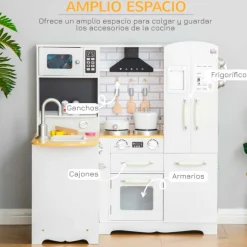Cocina infantil Homcom con accesorios +3A blanco 87x82x65 cm