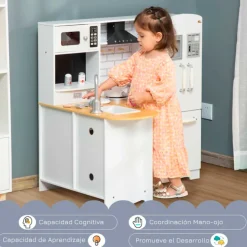 Cocina infantil Homcom con accesorios +3A blanco 87x82x65 cm
