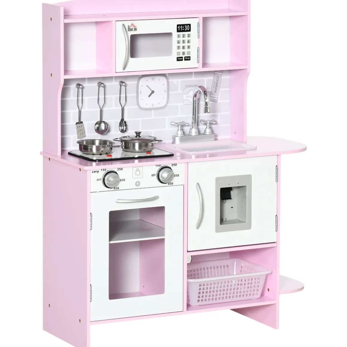 Cocina infantil Homcom con luz y sonidos +3A rosa 90x70x29 cm