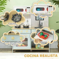 Cocina infantil Maurice Aiyaplay +3A microondas + horno azul 85,2x72x33 cm
