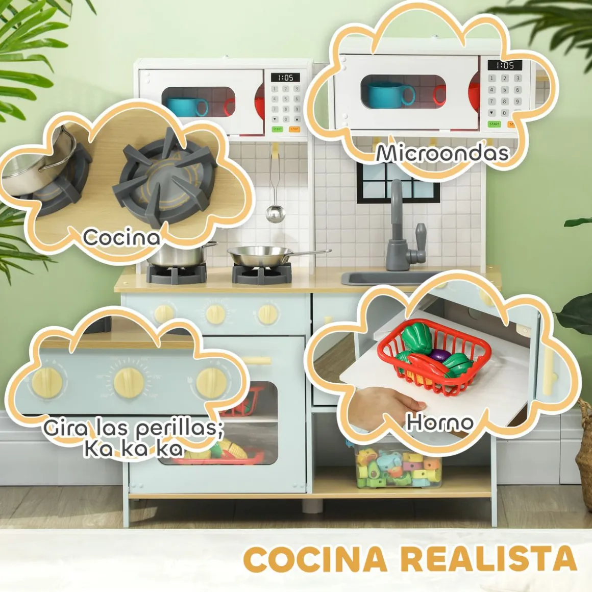 Cocina infantil Maurice Aiyaplay +3A microondas + horno azul 85,2x72x33 cm