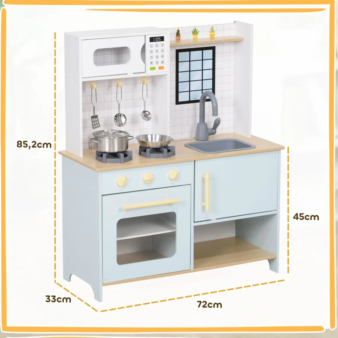 Cocina infantil Maurice Aiyaplay +3A microondas + horno azul 85,2x72x33 cm