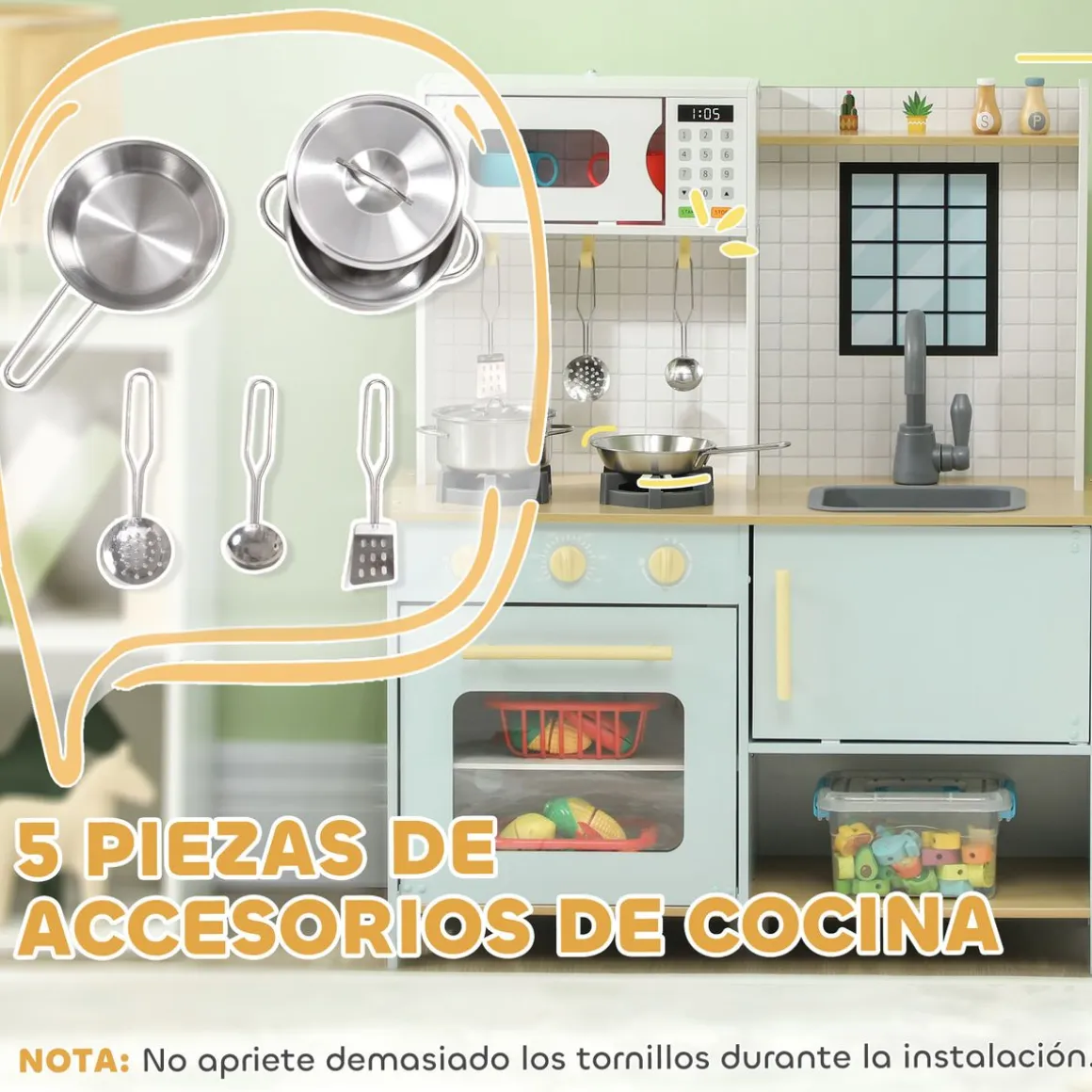 Cocina infantil Maurice Aiyaplay +3A microondas + horno azul 85,2x72x33 cm