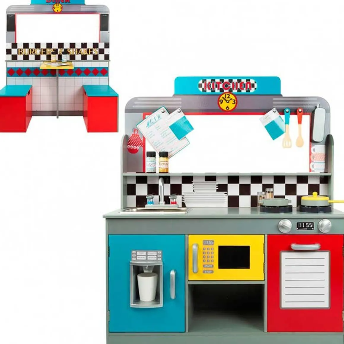Cocina y comedor de juguete Woomax 14 accesorios luces y sonidos +3A multicolor 104x96x58 cm