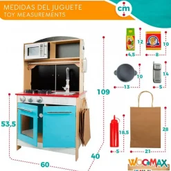 Cocinita 4 en 1 Woomax 25 accesorios +3A multicolor 109x60x40 cm