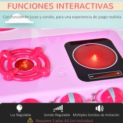 Cocinita de juguete Baby Homcom 38 accesorios +3A rosa 87x78x29 cm