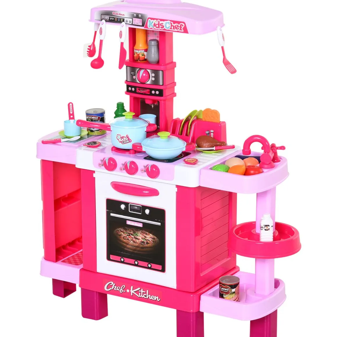 Cocinita de juguete Baby Homcom 38 accesorios +3A rosa 87x78x29 cm