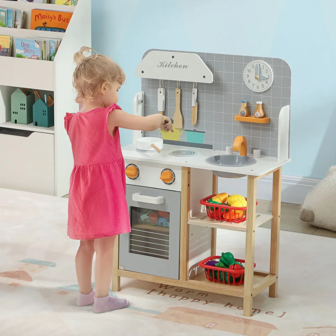 Cocinita infantil Rhio Aiyaplay con sonidos + accesorios +3A gris 82x57x26 cm