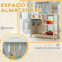 Cocinita infantil Rhio Aiyaplay con sonidos + accesorios +3A gris 82x57x26 cm