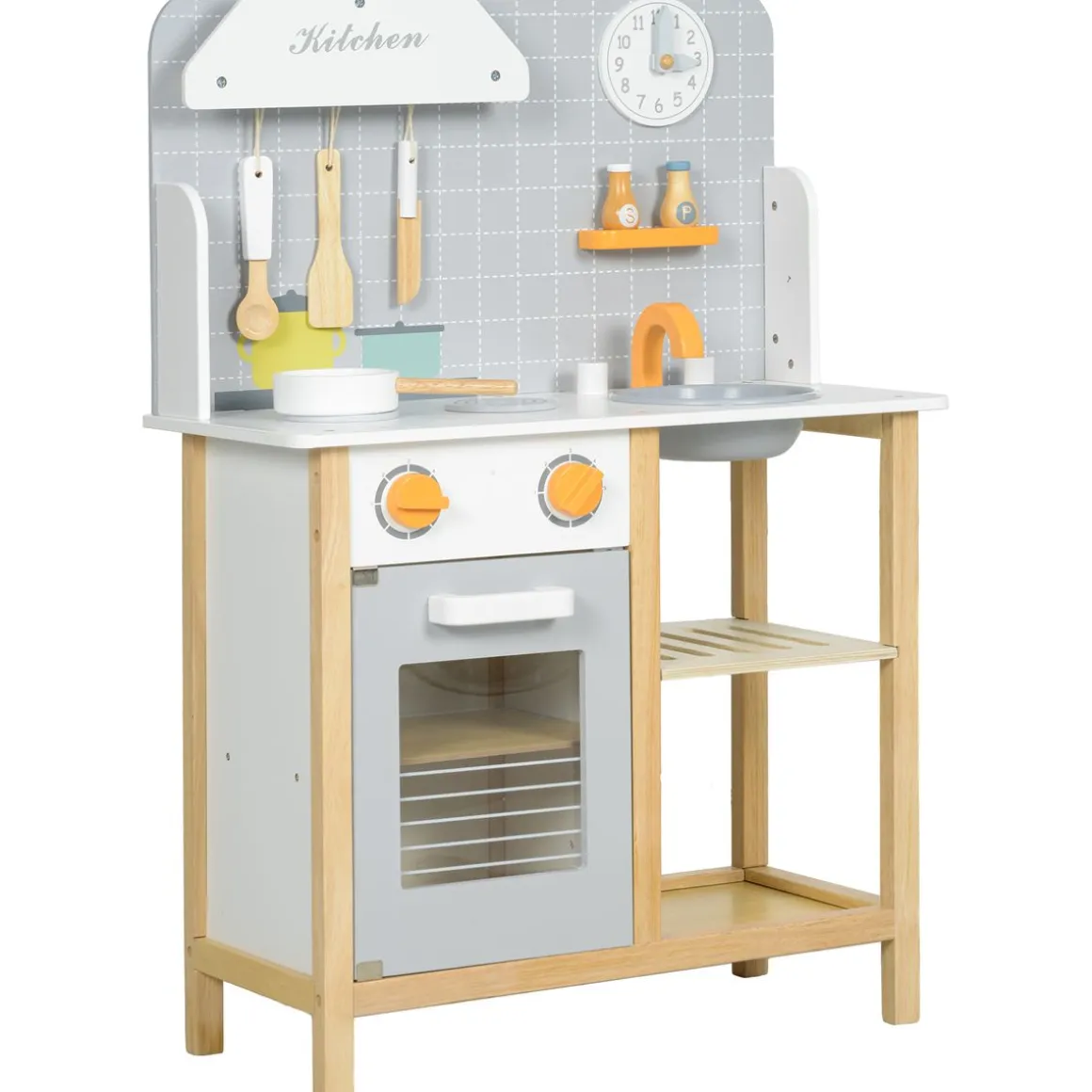 Cocinita infantil Rhio Aiyaplay con sonidos + accesorios +3A gris 82x57x26 cm