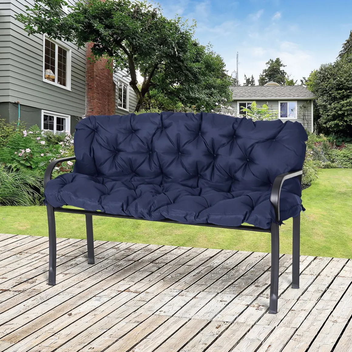 Cojín para asiento Outsunny con respaldo 3 plazas 26,5x48,5x8,5 cm
