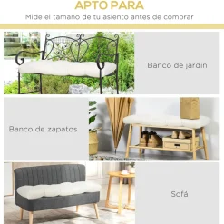 Cojín para banco Outsunny 2 plazas crema 8x110x48 cm
