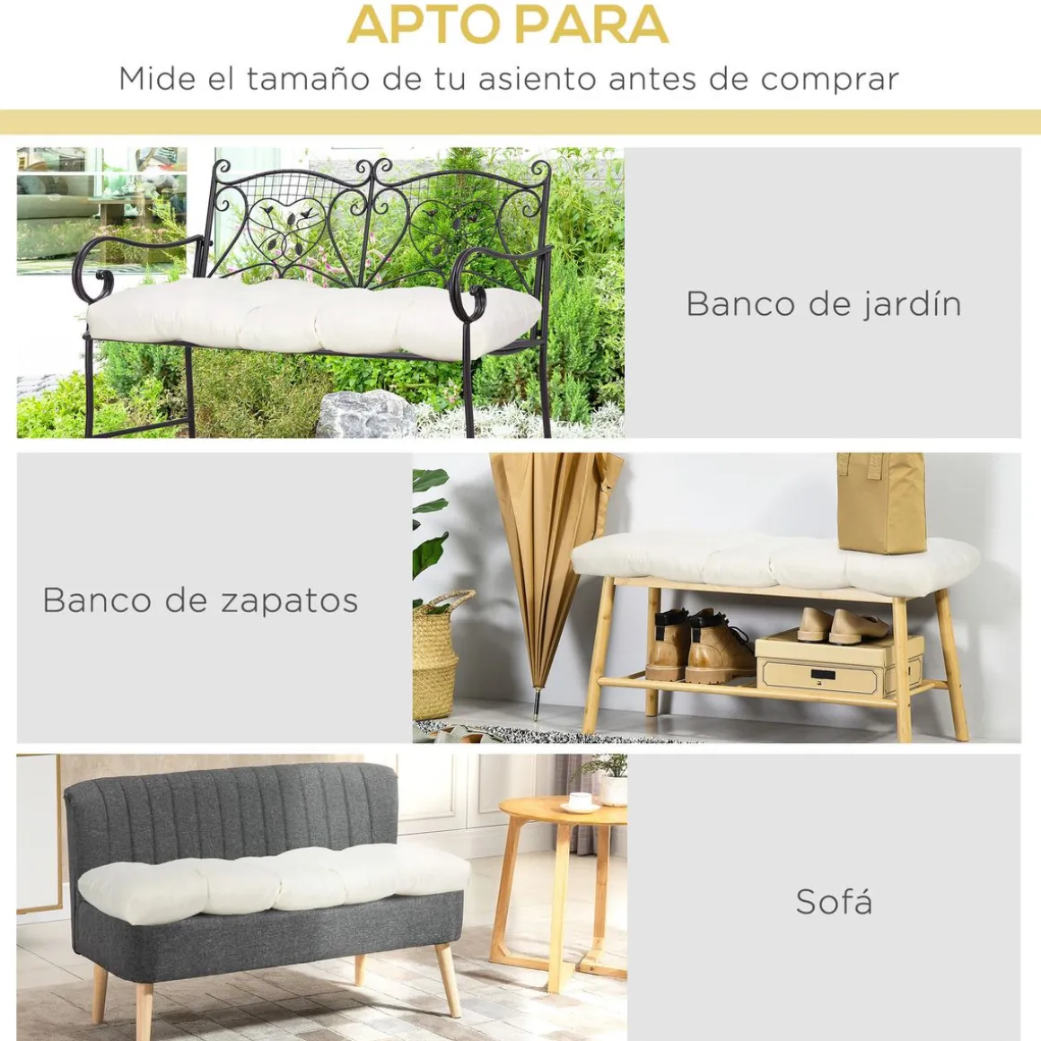 Cojín para banco Outsunny 2 plazas crema 8x110x48 cm