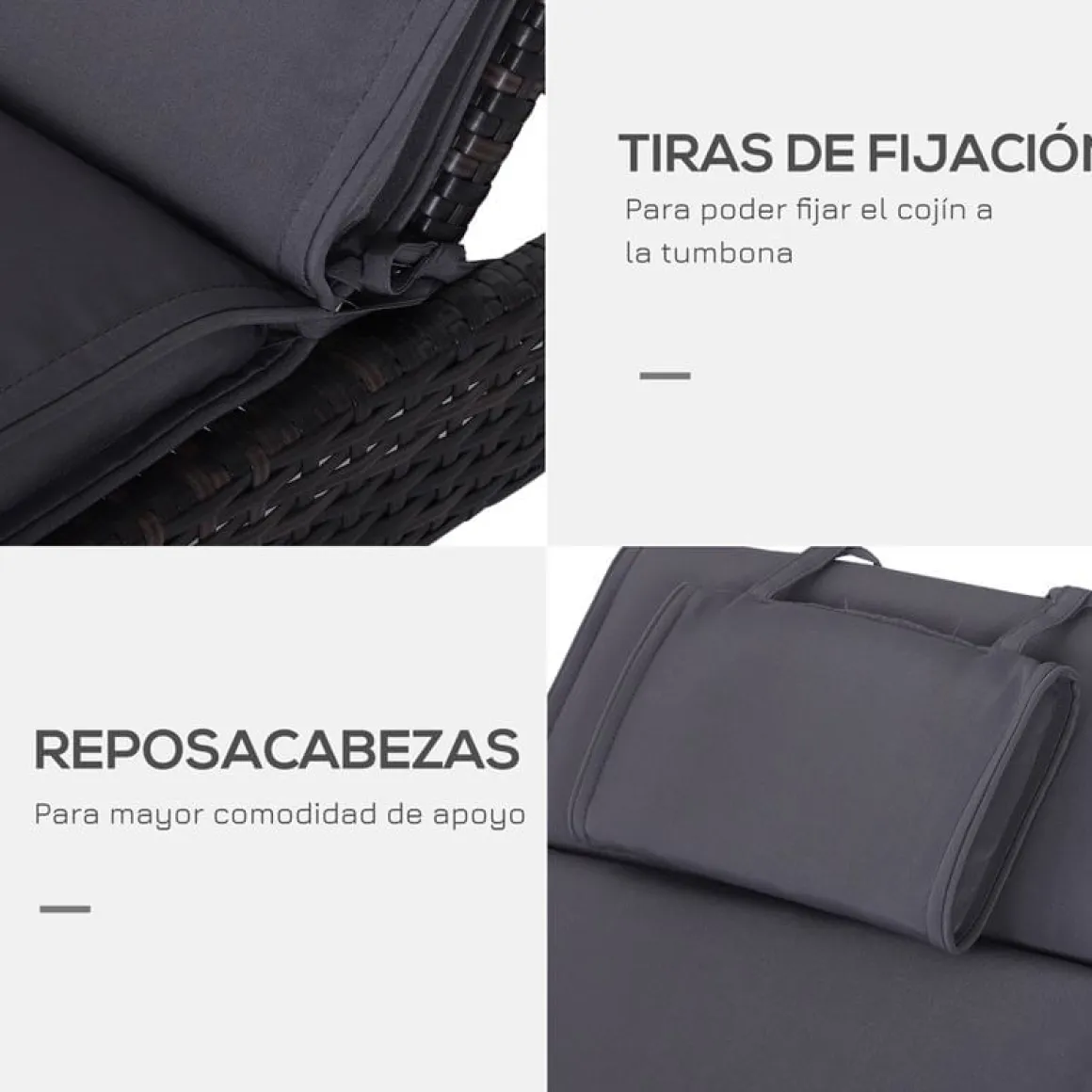 Cojín para tumbona Outsunny con reposacabezas 5x53x198 cm