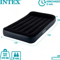 Colchón hinchable Dura-Beam Standard Intex 2 personas con bomba eléctrica negro 197x191 cm