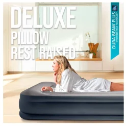 Colchón hinchable Dura-Beam Plus Deluxe Pillow con bomba gris 42x99x191 cm