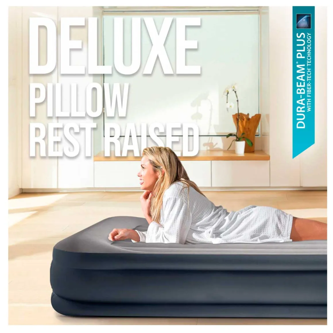 Colchón hinchable Dura-Beam Plus Deluxe Pillow con bomba gris 42x99x191 cm