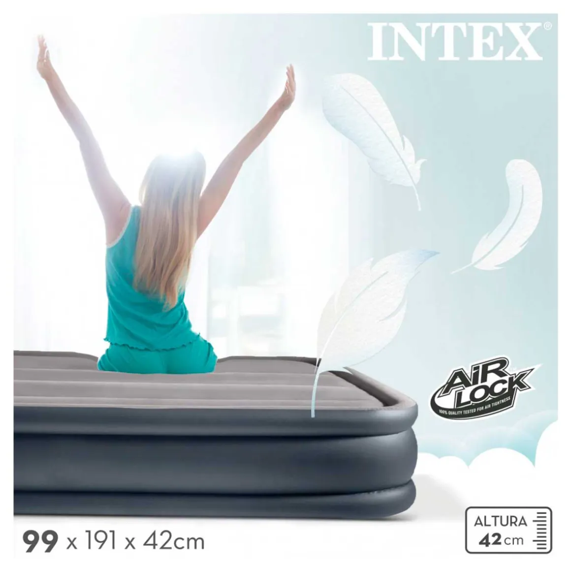 Colchón hinchable Dura-Beam Plus Deluxe Pillow con bomba gris 42x99x191 cm