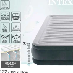 Colchón hinchable Intex 2 usuarios con bomba integrada gris 33x137x191 cm
