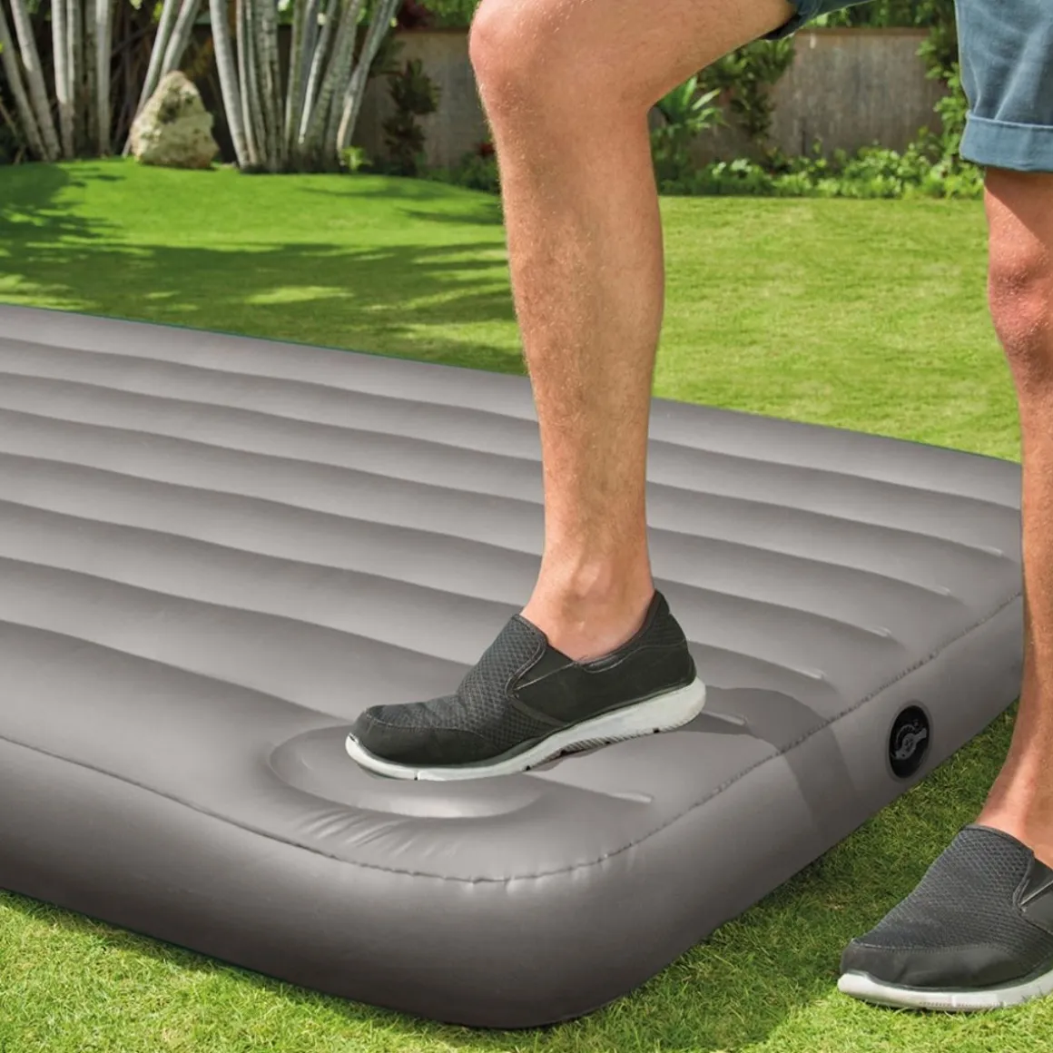 Colchón hinchable Intex Downy Full 2 personas bomba de pie gris 25x137x192 cm