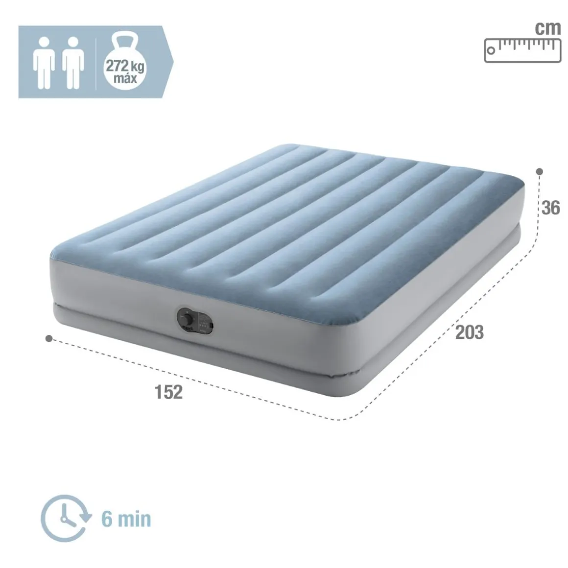Colchón hinchable Intex Mid Rise Comfort plus 2 personas + bomba con USB gris 36x152x203 cm