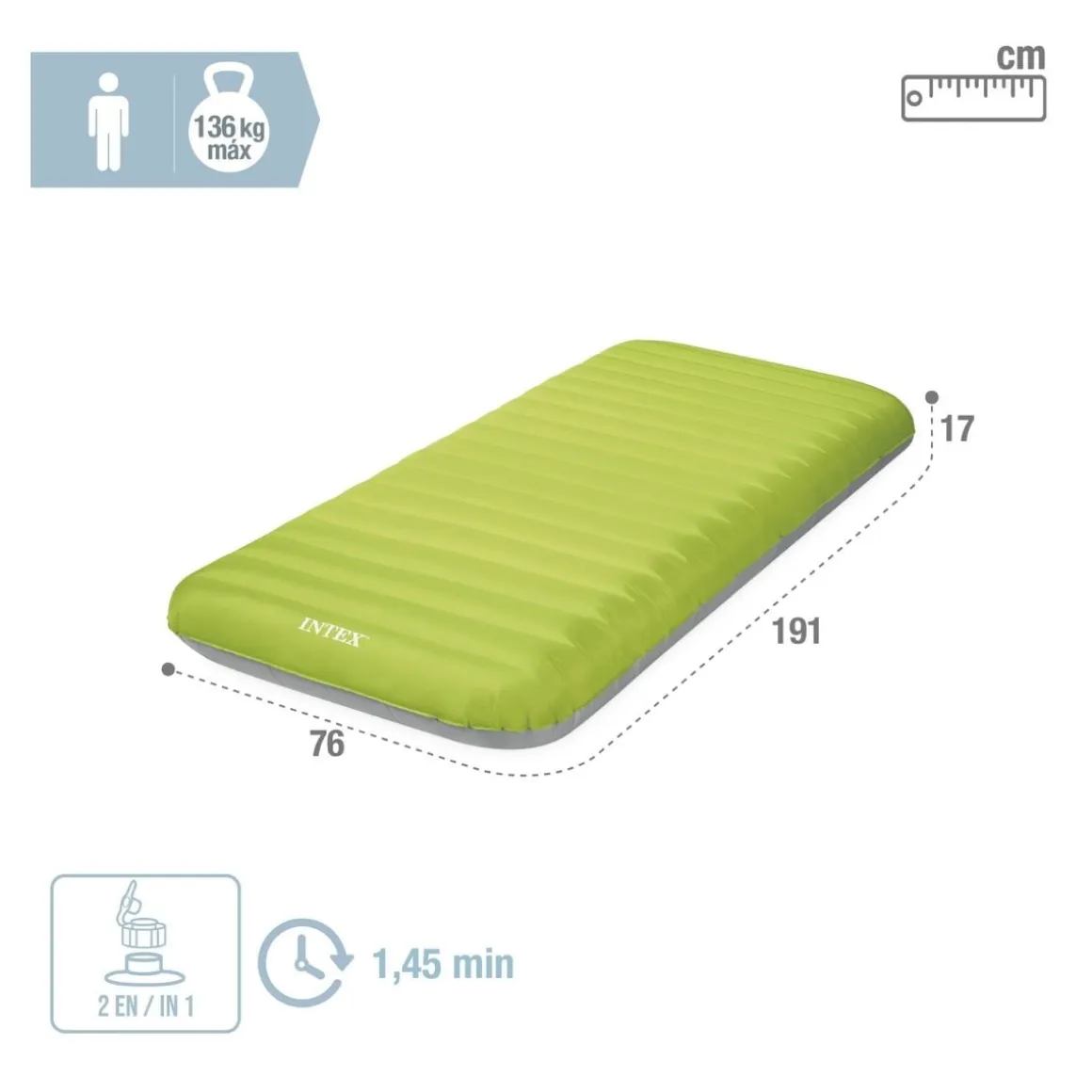 Colchón hinchable Intex TPU Camping Mat individual hinchador USB verde 17x76x191 cm