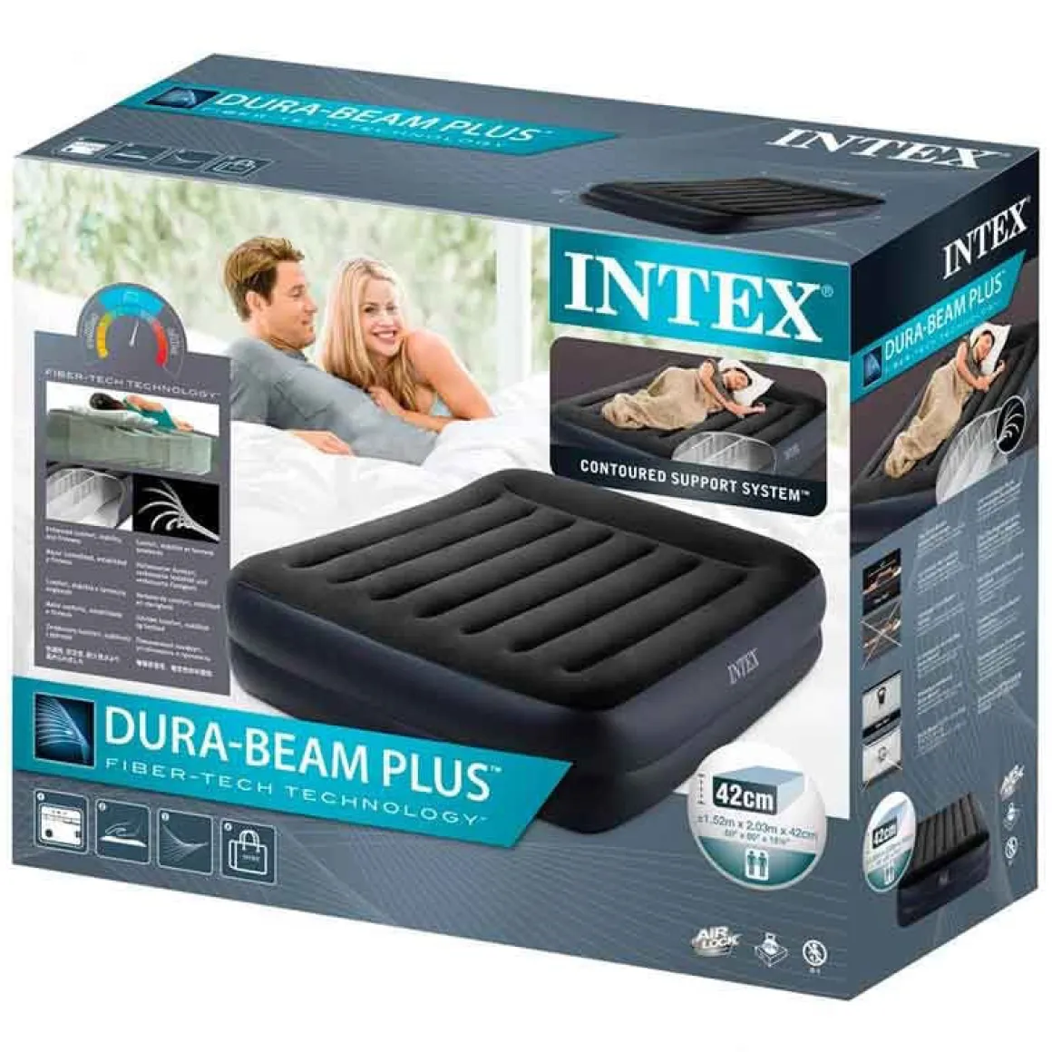 Colchón hinchable Pillow Rest Intex 2 usuarios 273kg con bomba integrada azul 42x152x203 cm