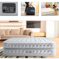 Colchón hinchable Supreme Air Flow Intex 2 usuarios con hinchador eléctrico gris 51x152x203 cm