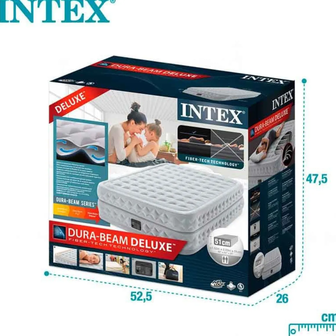 Colchón hinchable Supreme Air Flow Intex 2 usuarios con hinchador eléctrico gris 51x152x203 cm