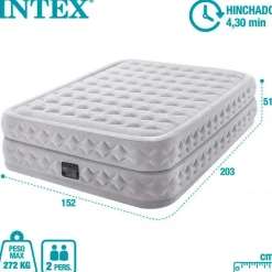 Colchón hinchable Supreme Air Flow Intex 2 usuarios con hinchador eléctrico gris 51x152x203 cm