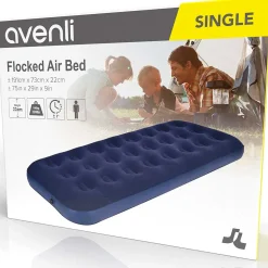 Colchón inflable Avenli 1 persona superficie flocada azul 73x191 cm