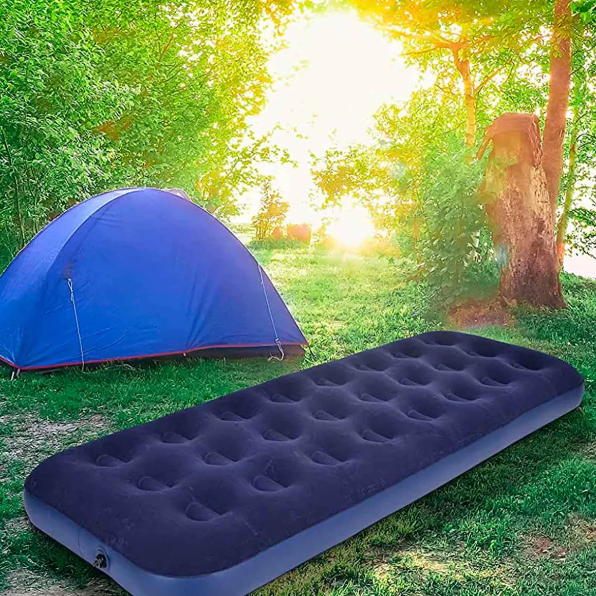 Colchón inflable Avenli 1 persona superficie flocada azul 73x191 cm