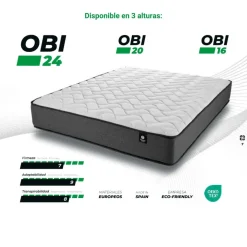 Colchón Reset Obi espumación premium CoolFoam ThermoFusion + viscoelástica gris 24 cm