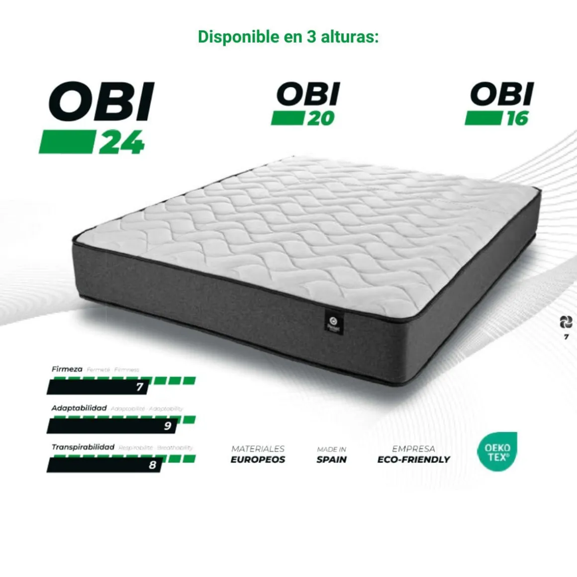 Colchón Reset Obi espumación premium CoolFoam ThermoFusion + viscoelástica gris 24 cm