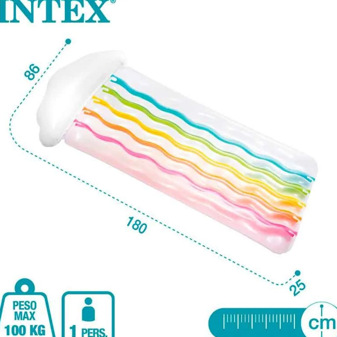 Colchoneta hinchable Rainbow Cloud Intex +14A blanco 25x180x86 cm