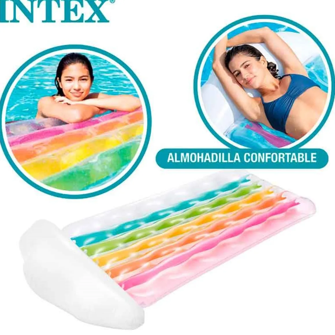 Colchoneta hinchable Rainbow Cloud Intex +14A blanco 25x180x86 cm
