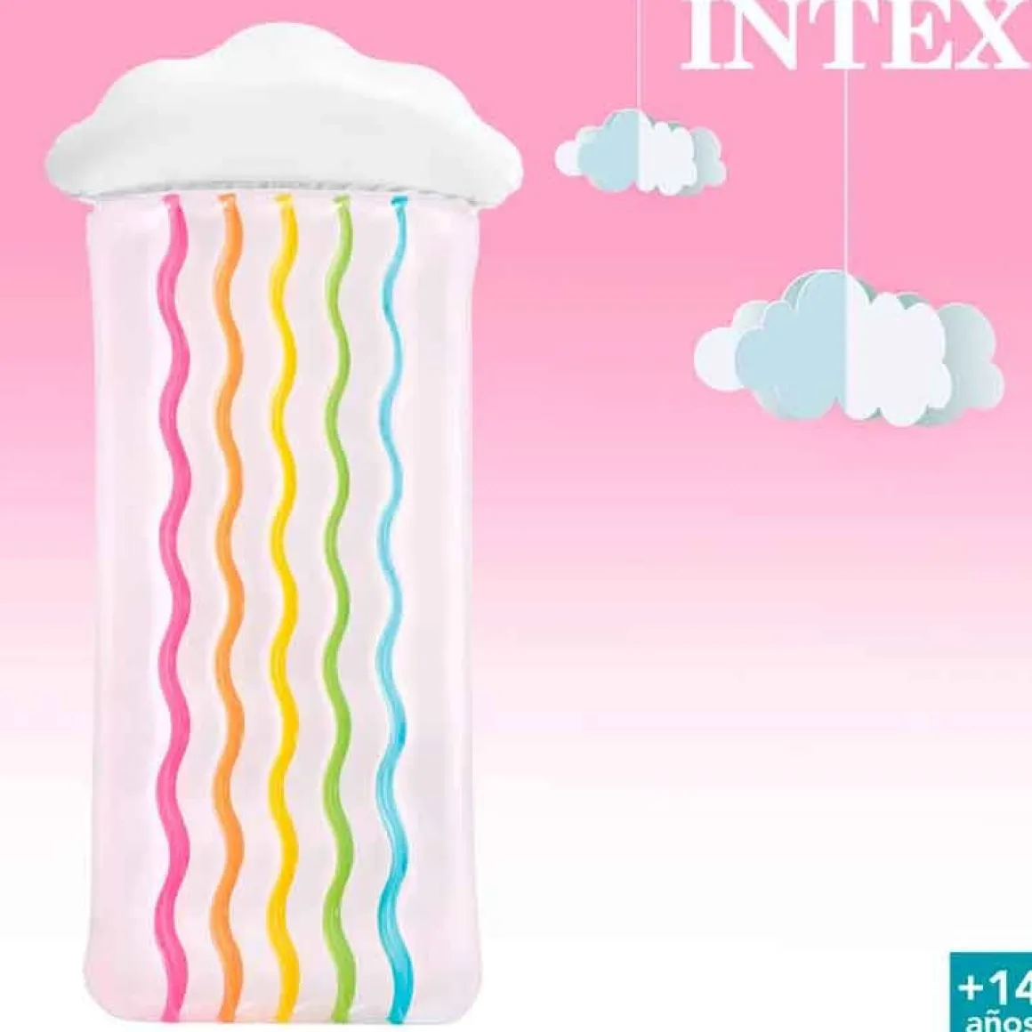 Colchoneta hinchable Rainbow Cloud Intex +14A blanco 25x180x86 cm