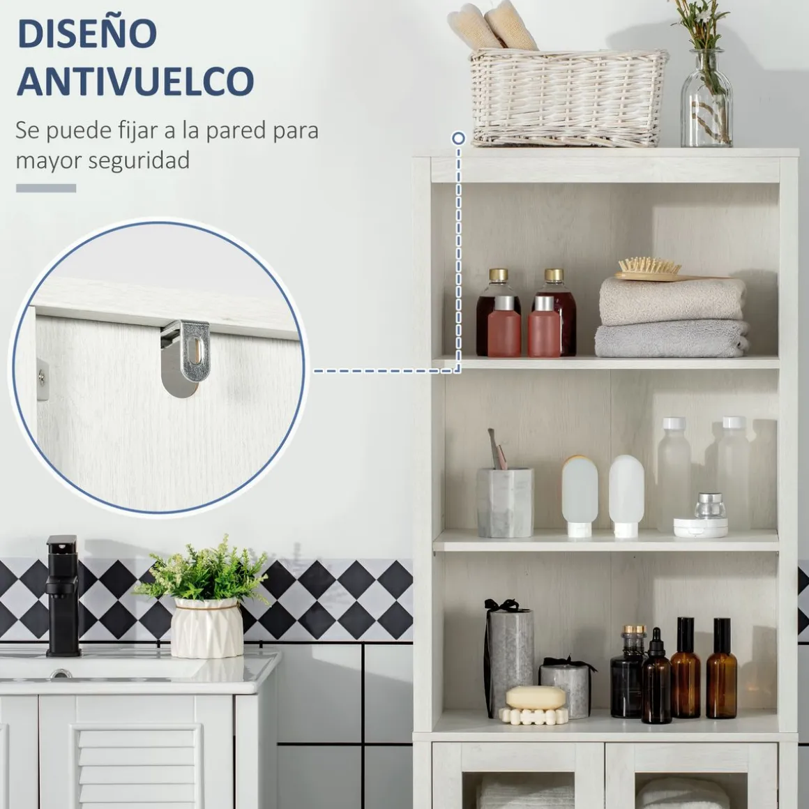 Columna de baño Austin Kleankin vitrina + estantes regulables blanco 162x53x30 cm