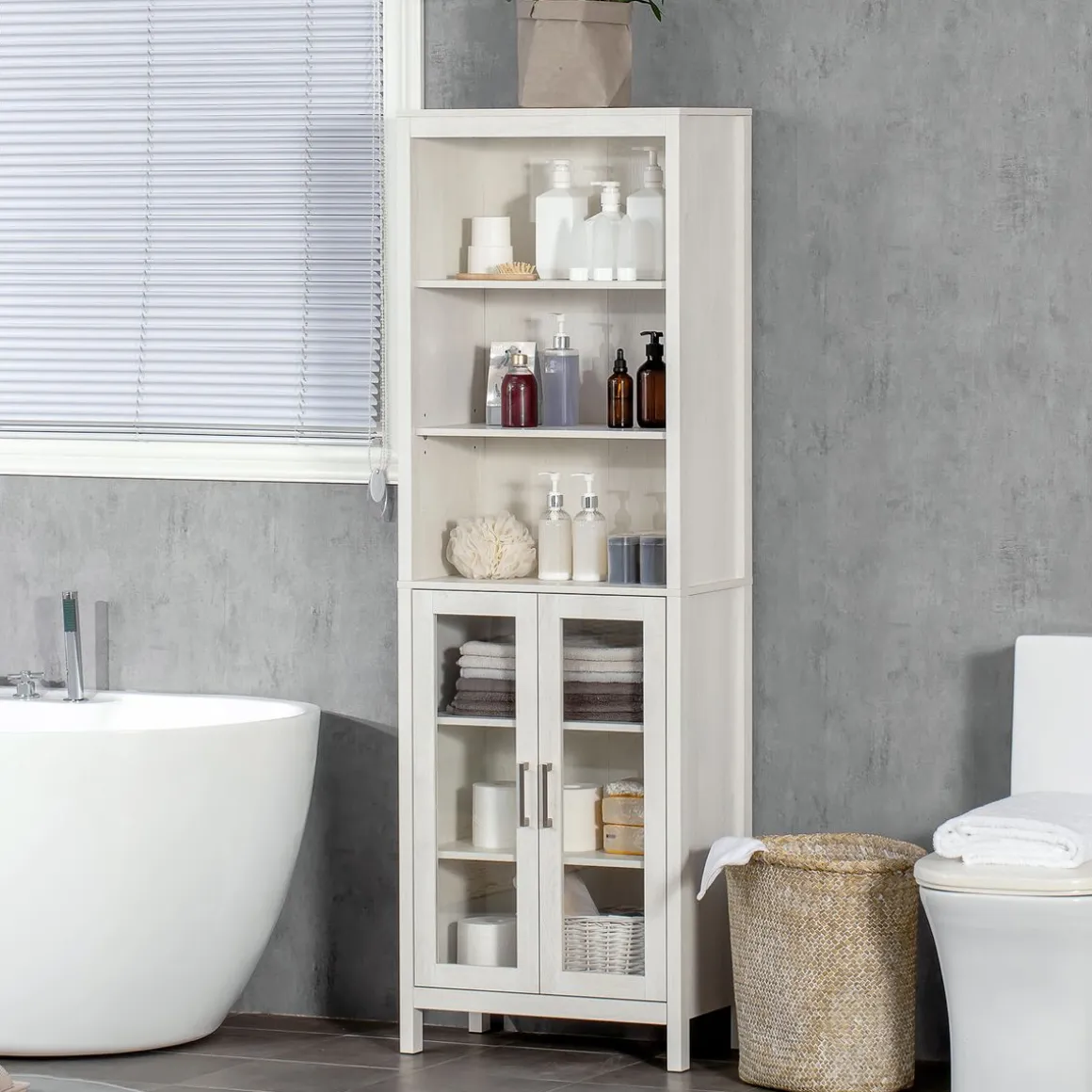 Columna de baño Austin Kleankin vitrina + estantes regulables blanco 162x53x30 cm