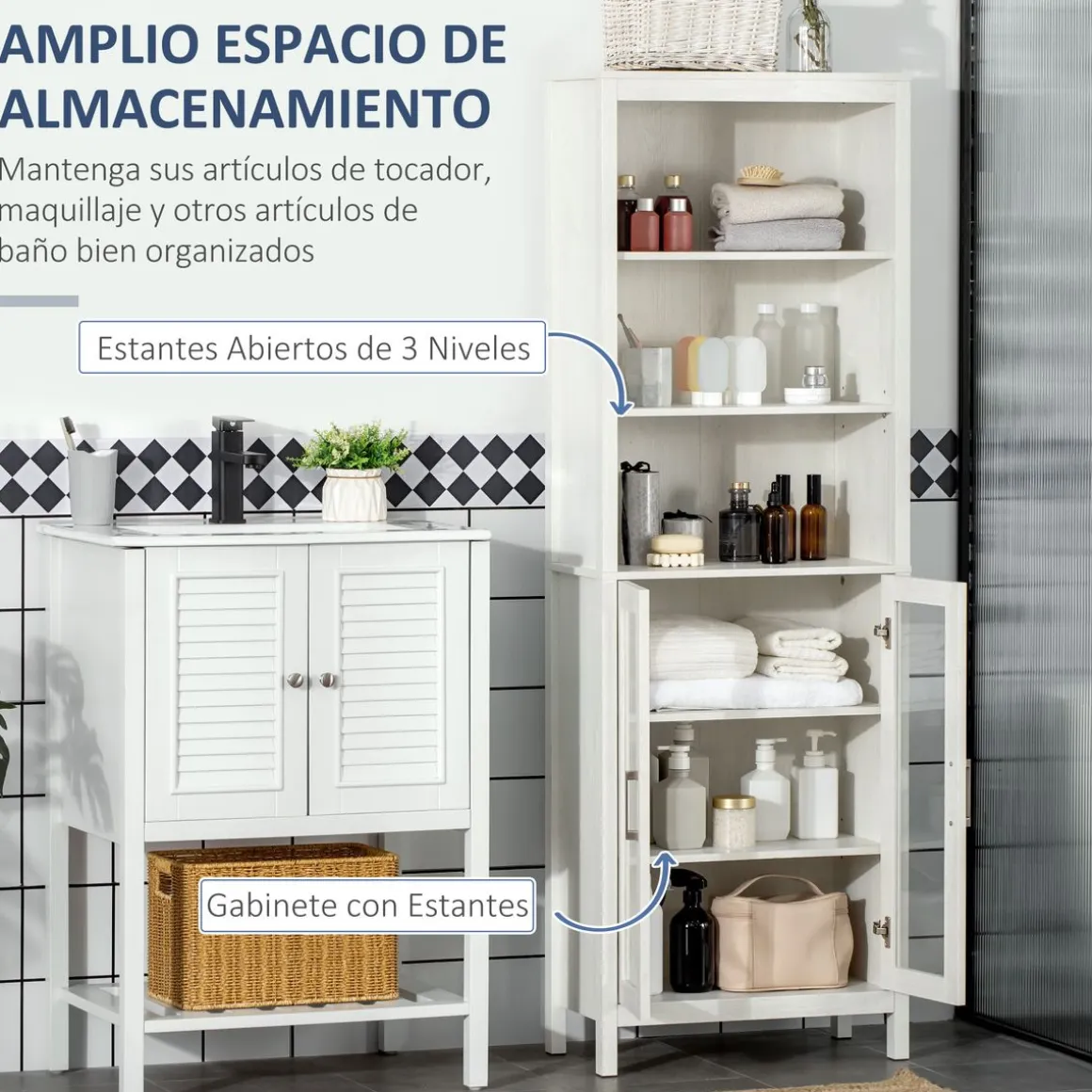 Columna de baño Austin Kleankin vitrina + estantes regulables blanco 162x53x30 cm