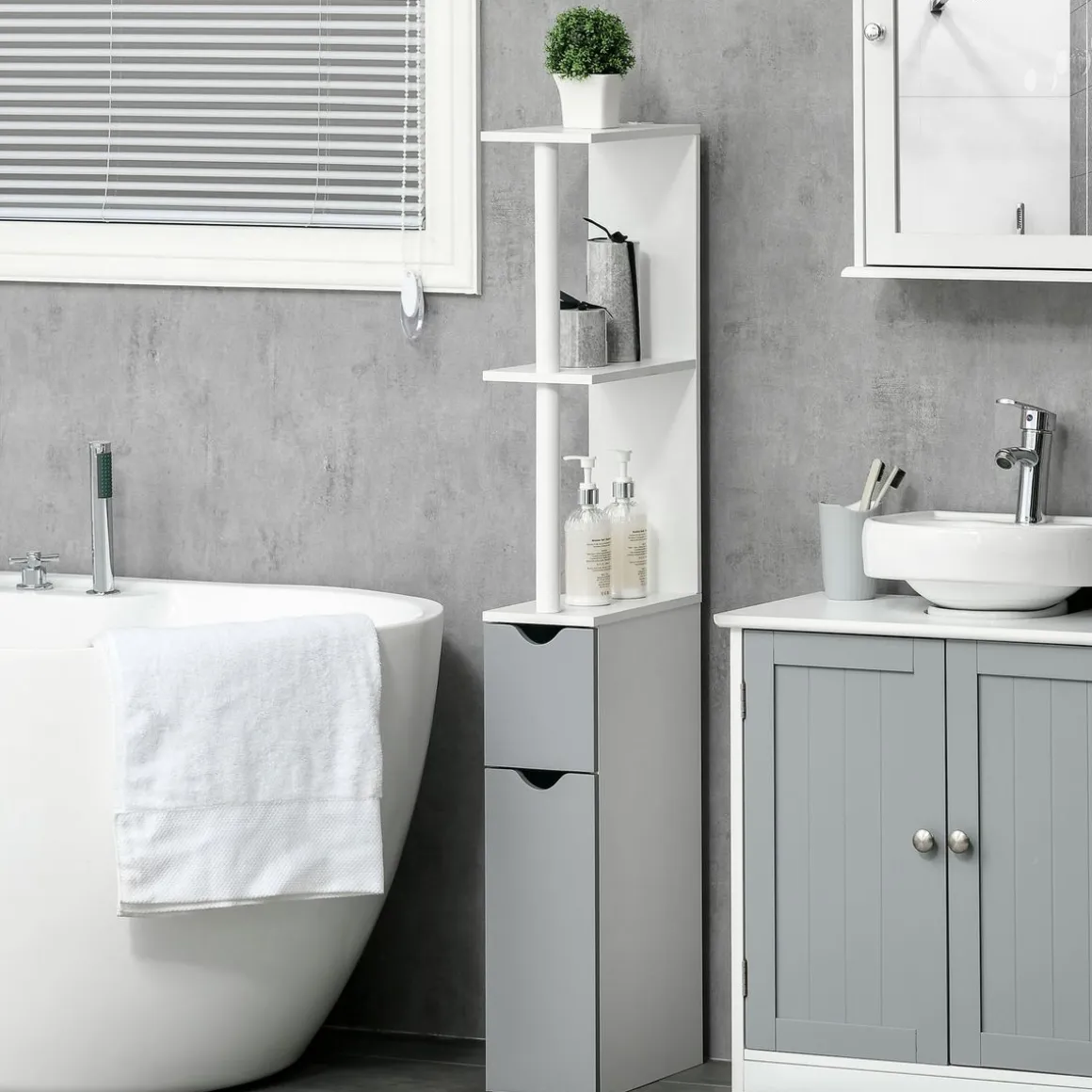 Columna de baño Dallas Kleankin 2 estantes + 2 armarios 118x29,8x15,2 cm