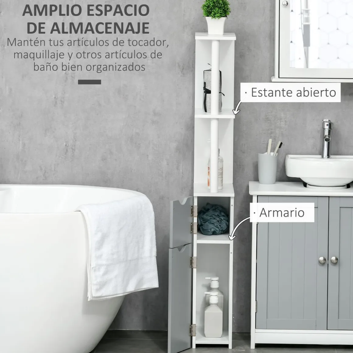 Columna de baño Dallas Kleankin 2 estantes + 2 armarios 118x29,8x15,2 cm