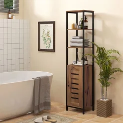 Columna de baño Moka Kleankin 2 estantes con armario marrón oscuro 167x37x30 cm