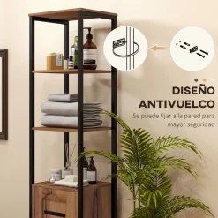 Columna de baño Moka Kleankin 2 estantes con armario marrón oscuro 167x37x30 cm